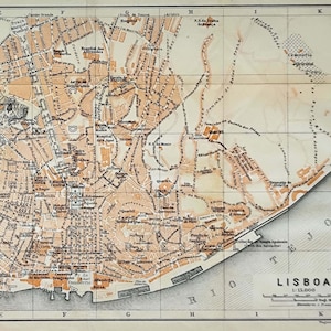 1913 - Antique LISBON City Map Vintage Lisbon Map Portugal Wall Art Portuguese Town Map Lisbon City Map Wall Art Lisboa Map Home Decor