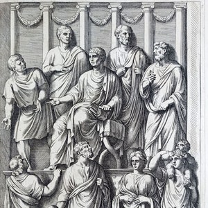 Stampa antica del 1690, originale, incisione italiana del XVII secolo, opera d'arte romana raffigurante l'Arco di Costantino, arte murale dell'antica Roma