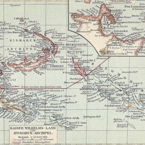 1903 ANTIKE DEUTSCHE KOLONIEN Landkarte. Kaiser-Wilhelmsland und Bismarck-Archipel. Südsee Vintage Landkarte. Papua-Neuguinea. 121 Jahre alt