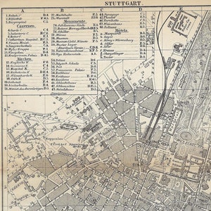 1883 STUTTGART Antike Karte Landkarte Deutschland Landkarte Wand Kunst Karte Wanderlust Geschenk Idee Stadt Baden-Württemberg Vintage Reiseführer