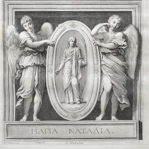 1762 Antique SAINT NATALIA Print 18th Century Engraving Antique Greek Print Vintage Religious Etching Classic Print