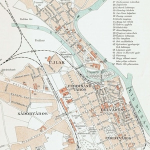 1893 GYOR Map Hungary Antique City Map Vintage City Plan 19th Century Town Map Wanderlust Gift Idea Hungarian Home Decor Vintage Wall Art