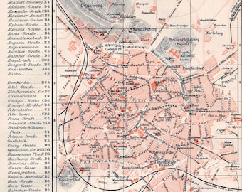 1893 AACHEN City Map Vintage Germany City Plan Antique Street Map 19th Century German Town Map Aachen City Plan Wall Art Aachen Office Decor