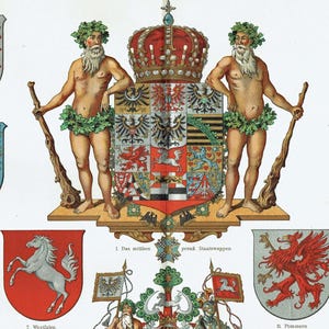 1903 - Vintage Germany Empire Print Province Escutcheons of Prussia Antique Coat of Arms Print Shields Brandenburg Sachsen Hannover Heraldry