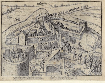 1616 Antique Dutch print, original 17th century engraving - Print of the Flanders Wars, Spanish Tercios, Valenciennes, France - old wallart