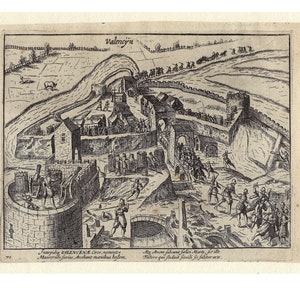 1616 Antique Dutch print, original 17th century engraving - Print of the Flanders Wars, Spanish Tercios, Valenciennes, France - old wallart