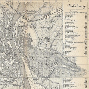 1883 SALISBURGO Antica mappa della città Mappa austriaca d'epoca Arte murale Austria Wanderlust Regalo Mappa d'epoca Guida turistica