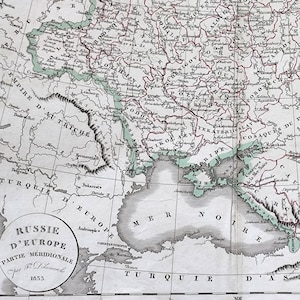 1833 Antike Landkarte von Russland, südlicher Teil des Reiches Russische Karte Original aus dem 18