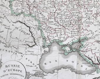 Mapa antiguo de 1833 del Imperio ruso, parte sur, mapa ruso, mapa original del siglo XVIII, mapa ruso vintage, mapa grande, decoración del hogar