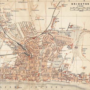 1897 BRIGHTON antica mappa della città. Mappa di Brighton. Stampa di guida turistica vintage. Idea regalo Wanderlust. Mappa della città del Regno Unito da parete