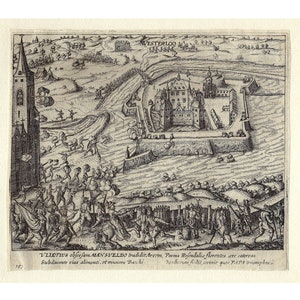 1616  Antique dutch engraving original 17th century print for gift Westerloo Castle Belgium, Duke of Parma, Spanish Tercios of Flanders