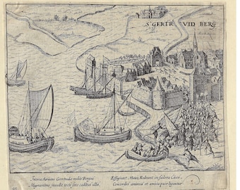 1616 Antique Engraving 17th century print Antique Wall Art European Artwork Netherlands and Spain War Flanders Capture of Geertruidenberg