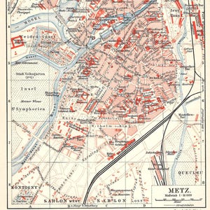 1903 - Metz Stadt Karte Antiker Frankreich Druck Vintage Straßenkarte Metz Stadtplan Wandkunst Fernweh Geschenk Idee Französische Karte Büro Wanddeko