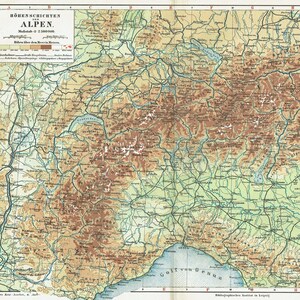 1903 Antike Karte der Alpen Vintage Print Alpen Lithographie Wandkunst Wanderlust Geschenk Europäische Berge Liebhaber Geschenk Historische Karte Wohnkultur