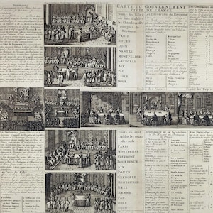 1718 Antique Print of French Government Historical Engraving Original 18th Century French Print Original Copperplate Wall Art Rare