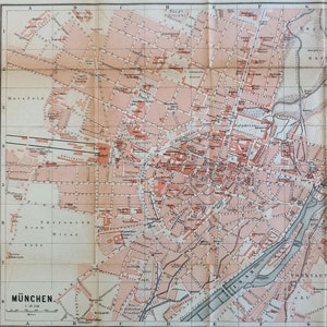 1883 - Antique MUNICH City Map Vintage German Map Munich Wall Art Print Antique Wanderlust Gift Idea City of Bayern Vintage Travel Guide