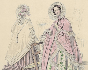 Impresión de moda de PARÍS de 1839 Impresión original coloreada a mano Impresión antigua de moda francesa Arte de pared de moda femenina del siglo XIX Hermosa impresión de oficina