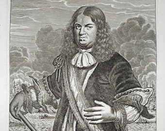 1680 Historical Engraving 17th Century Print Historic Wall Art Antique Figure Dutch Sailor Print Netherlands Plate Admiral A Bankert