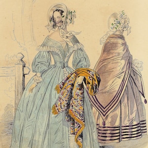 Impresión de moda de PARÍS de 1839 Impresión original coloreada a mano Impresión antigua de moda francesa Arte de pared de moda femenina del siglo XIX Hermosa impresión de oficina