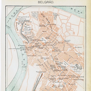 Carte de BELGRADE Serbie, carte de la ville antique de 1893, plan de la ville vintage, carte de la ville du XIXe siècle, envie de voyager, idée cadeau, décoration d'intérieur serbe, art mural vintage