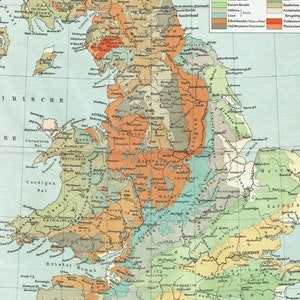 1893 ENGLAND und WALES Antike Geologie Karte Vintage Druck 19th Century Map Wallart British UK Map Wanderlust Geschenk Idee United Kingdom Karte