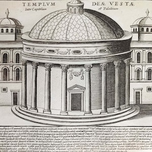 1641 Antica Roma Stampa Antica Incisione su lastra di rame Stampa storica romana Regalo per gli amanti di Roma Opera d'arte Stampa del XVII secolo Tempio di Vesta