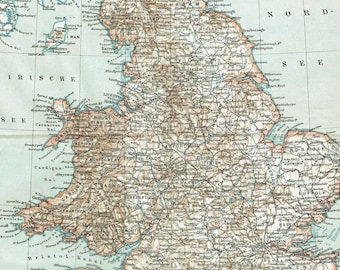 19世紀 イギリスとウェールズの古地図　ガラス額縁　木製フレーム付き 1579年 クリストファー・サクストンのイングランドとウェールズの地図