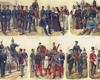 1893 Antique Lithograph of Medical Corps Uniforms Vintage Military Wall Art, Army Doctors, Hospital Corps Gallery Wall