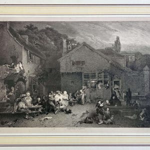 1840 Antique Steel Engraving Rustic Wall Art British Country Scene Vintage Home Decor English Cottage Style Matted Print Gift Victorian Art