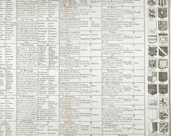 May include: A black and white historical map of France, divided into 12 ancient and 24 new provinces. The map includes the names of the provinces and their capitals, as well as the coats of arms of the provinces. The map is titled "La France Divise en Ses Douze Anciens Gouvernements et en Ses Vingt Quatre Nouveaux."