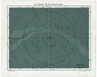 1893 Fixed Stars Northern Hemisphere Sky - ORIGINAL Antique Astronomy Lithograph - 19th Century Print