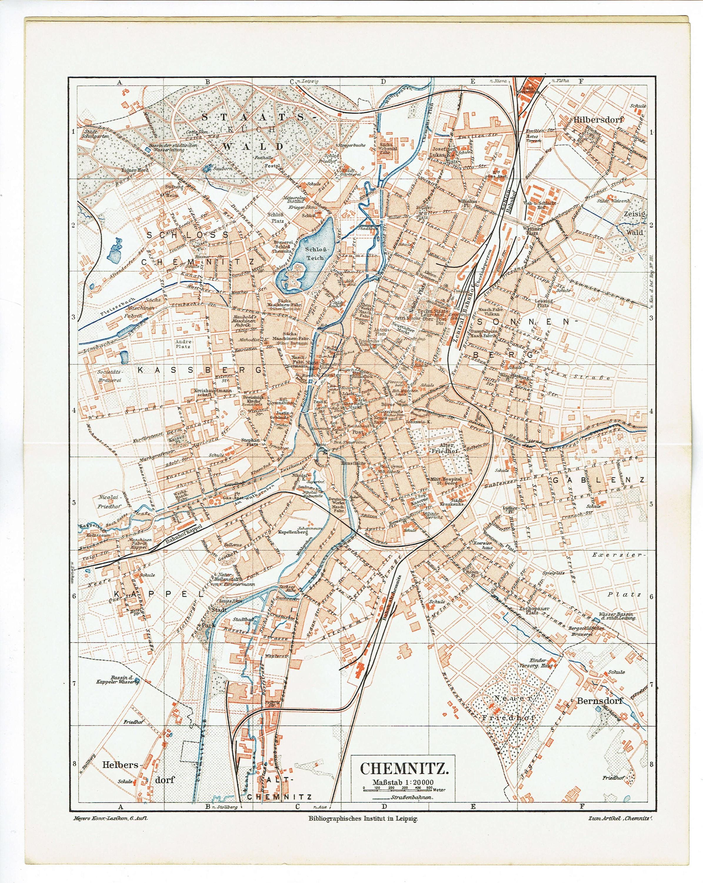 1903年 ケムニッツ ヴィンテージ市街地図 アンティーク ドイツ都市計画