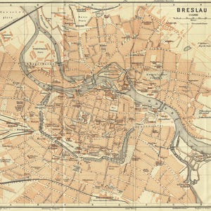 1904 Vintage BRESLAU City Map Vintage German Map Germany Wall Art Old Breslau Street Map Wanderlust Gift Vintage Travel Guide German Map