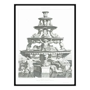 Grabado original de acero de arquitectura francesa antigua de 1862. Arte mural arquitectónico. Grabado barroco francés antiguo. Jardines de Versalles.