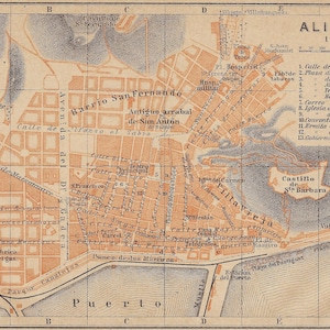 1913 SPAIN ALICANTE Antique MAP Vintage City Map Spanish Map Artwork City Map Wall Art Wanderlust Gift Idea Spain Map Wall Decor