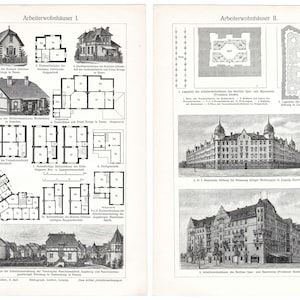 ARCHITEKTUR Antiker Druck 1903 Deutsche Haus-Pläne Lithographie Vintage Architekten Wandkunst Architektur Dekor Architekt Geschenk