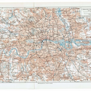 Mapa vintage de Londres de 1903, alrededores de Londres, mapa antiguo de Londres, póster de mapa del Reino Unido, regalo, mapa de la ciudad, arte mural de Londres, impresión vintage del Reino Unido, decoración de pared