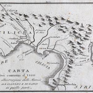 1829 イッソス地域のアンティーク地図 アレクサンダー大王 ダリウスの戦い 地図作成 古代史 地理愛好家 キリキア歴史地図