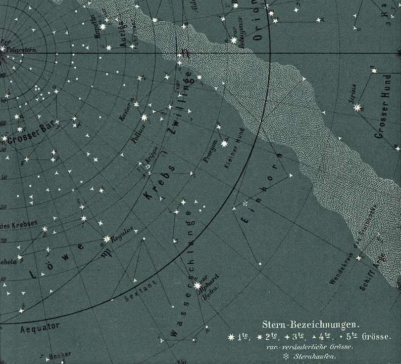 1893 Antique Star Chart Print Northern Celestial Hemisphere ...