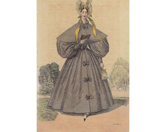 1835 VIENNA FASHION, imprimé vintage, lithographie de mode antique, imprimé féminin original, mode féminine, coloré à la main.