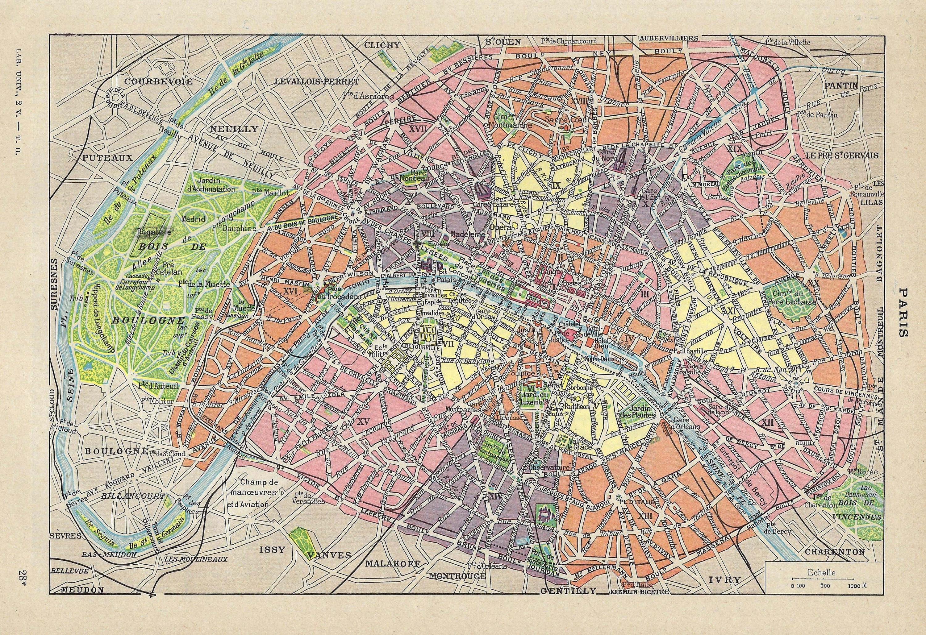 1922 Vintage PARIS City Map Vintage France Map of Paris Larousse
