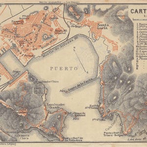 1913 SPAIN CARTAGENA Antique MAP Vintage City Map Spanish City Street Map City Map Wallart Wanderlust Gift Idea Spain Map