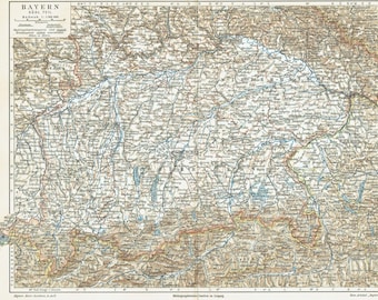Carte ancienne de la Bavière avec de nombreux détails