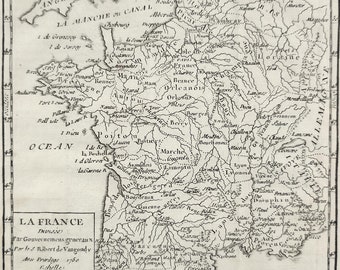 1750 FRANCE antique map. Original 18th century engraving. General Governments. Robert de Vaugondy. 274 Years old print