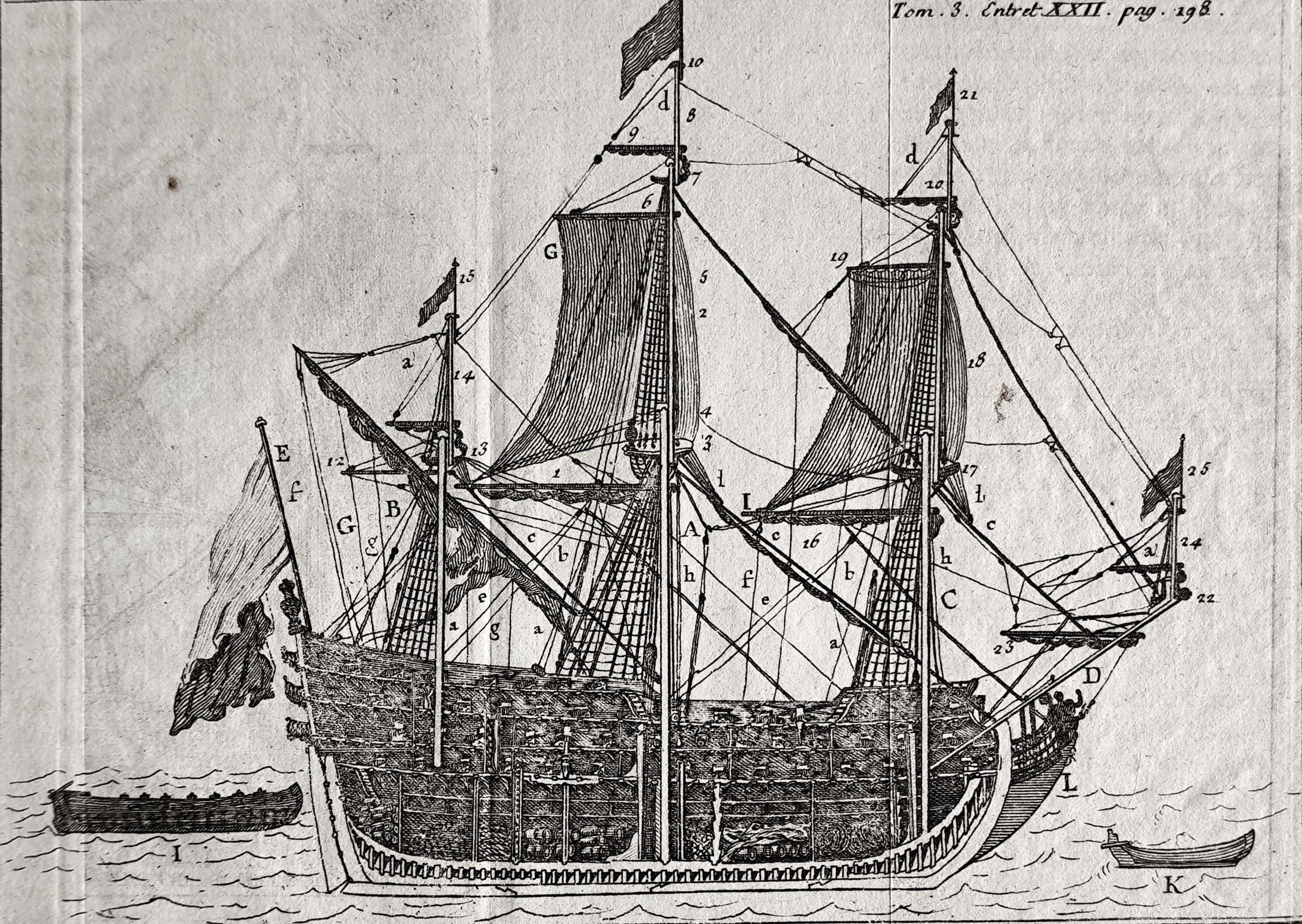 1735 Original Antique Ship Print Nautical Copperplate Engraving
