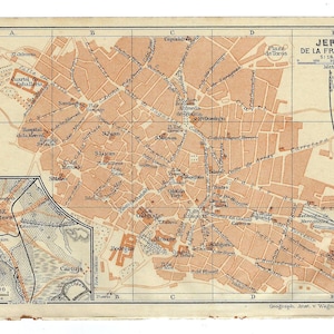 1913 Antike JEREZ de la Frontera Stadt Karte Vintage Karte Cadiz Spanische Stadt Straßenkarte Jerez Stadt Karte Wand Kunst Fernweh Geschenk Idee Spanien Karte