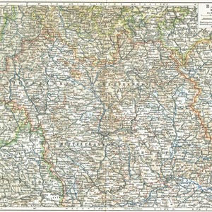 Könnte beinhalten: Eine Vintage-Karte des nördlichen Teils Bayerns, Deutschland, mit dem Titel "Bayern Nordteil" in der oberen rechten Ecke. Die Karte zeigt die Flüsse, Städte und Dörfer der Region mit einem detaillierten Netz von Straßen und Eisenbahnen.
