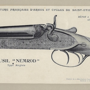 1907 HUNTING SHOTGUN print. Double-barreled shotgun. Original hunting lithograph. Hunting wallart print. 117 Years old print.
