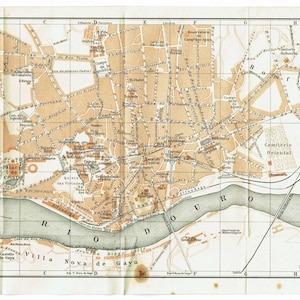 1913 Antiker PORTO Stadtplan Portugal Karte Original Vintage Stadtplan Portugesischer Stadtplan Stadtplan Wandkunst Fernweh Geschenk Reiseführer