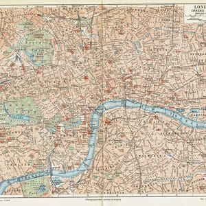 1903 vintage Londense stadskaart Londen antieke kaart Verenigd Koninkrijk kaart poster cadeau stadsplattegrond Londen muur kunst vintage Britse afdrukken muur decor